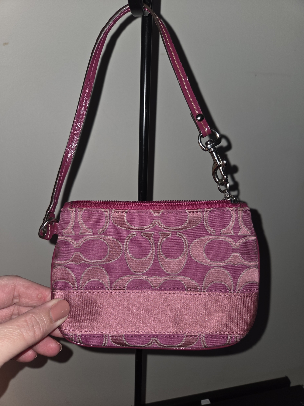 Coach Pink Signature Jacquard Wristlet